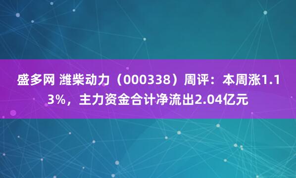 盛多网 潍柴动力（000338）周评：本周涨1.13%，主力资金合计净流出2.04亿元